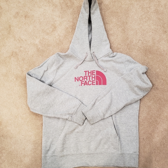 The North Face Tops - North face Grey Sweatshirt w Pink lettering